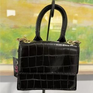 Olivia Miller Liza Micro Mini Cross Body Purse Bag Black Handbag Gold Chain NEW